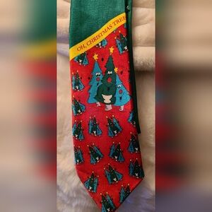 VINTAGE Novelty "Oh Christmas Trees" Holiday Tie - Red & Green